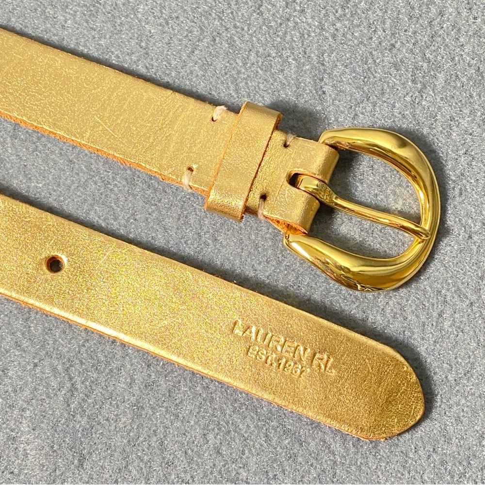 Lauren Ralph Lauren Women's Belt Sz L, Metallic Gold Leather w/Gold-tone Buckle - Picture 11 of 16